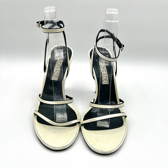 CASADEI LEATHER CREAM HEELS STRAPPY SANDALS ANKLE SHOES MADE IN ITALY WOMAN 9 - Picture 5 of 15